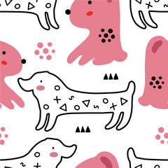 Abstract baby pattern with dog. Animal seamless cartoon illustration.