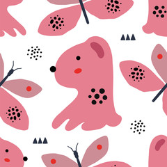 Abstract baby pattern with dog. Animal seamless cartoon illustration.