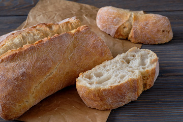 Sliced homemade  breads on wooden table