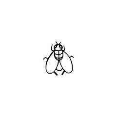 Linear black and white doodle hand-drawn fly. Vector image for printing, design, web, logo, icons, textile.