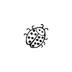 Linear black and white hand drawn doodle ladybug. Vector image for printing, design, web, logo, icons, textile.