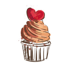 sweet cupcake with heart on top