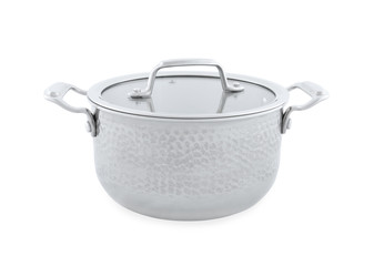 Steel pot with lid isolated on white