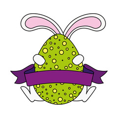 cute egg easter with feet and ears rabbit vector illustration design