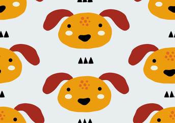 Naklejka premium Abstract baby pattern with dog. Animal seamless cartoon illustration.