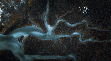 Top view of a river delta