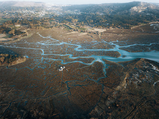 High angle view of river delta