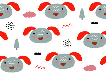 Abstract baby pattern with dog. Animal seamless cartoon illustration.