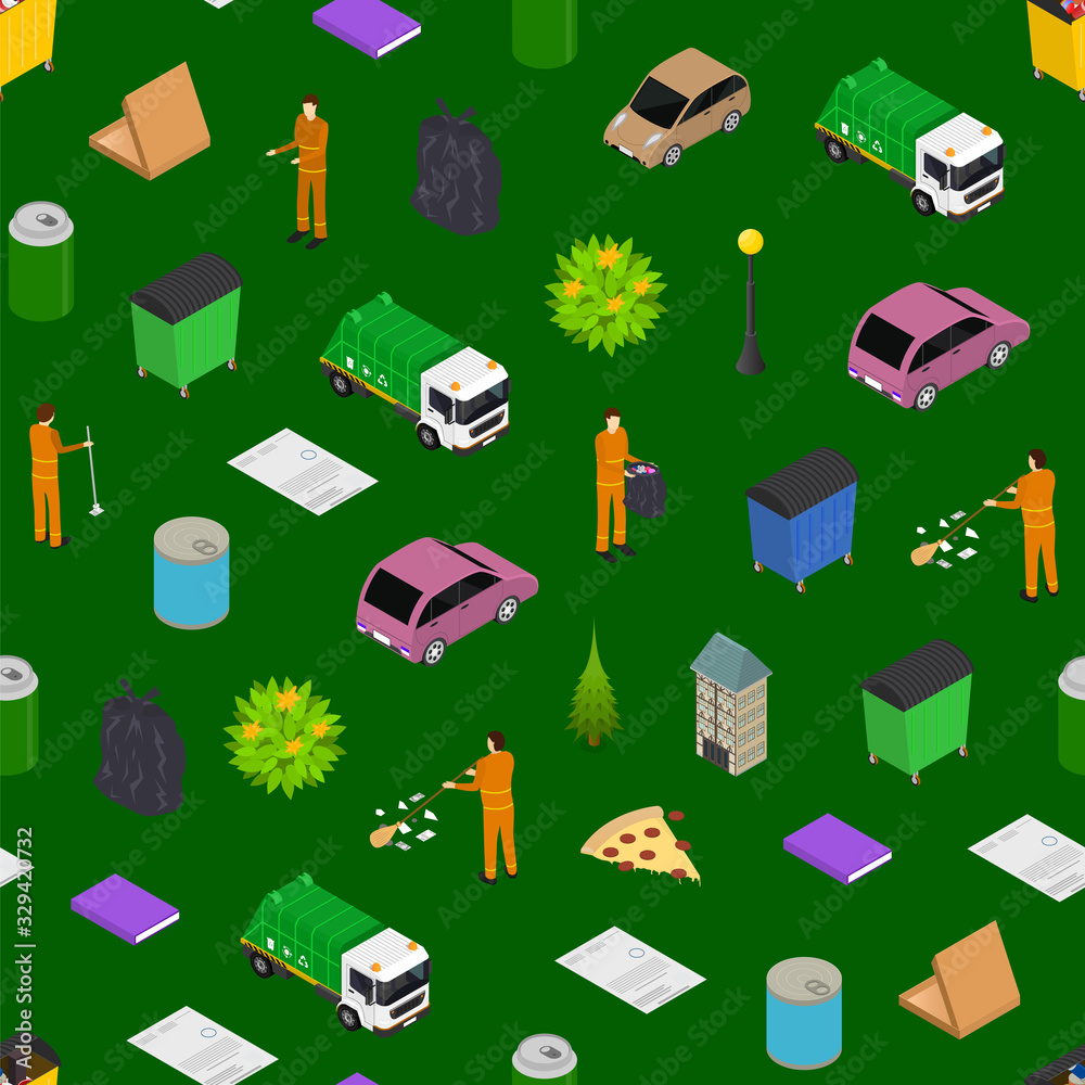 Canvas Prints Garbage Recycling Concept Seamless Pattern Background 3d Isometric View. Vector