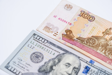 Russian rubles rub and american dollars usd exchange rate concept