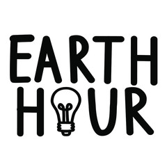 Earth Hour. Vector illustration of a light bulb on a white background. Calligraphy and lettering. The concept of ecology and energy conservation.