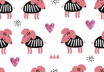 Abstract baby pattern with dog. Animal seamless cartoon illustration.