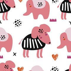 Abstract baby pattern with dog. Animal seamless cartoon illustration.