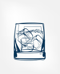 ice glass whiskey vector one line art drink isolated sketch