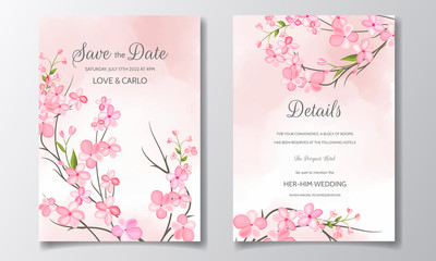 Elegant watercolor cherry blossom card template