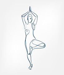 girl pose yoga asana one line vector design element isolated