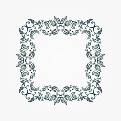 Hand Drawn Vintage damask ornamental elements for design. Baroque frame scroll ornament. Elegant abstract floral pattern border in antique style. Decorative foliage swirl edging.