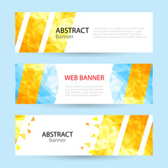 Set Horizontal summer web banner templates. Bright sun rays and triangles. Empty space under the text. Vector illustration.