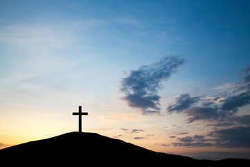 The cross on the hill, Jesus Christ from the Bible. Easter, Religion. Salvation of sins, sacrifice.