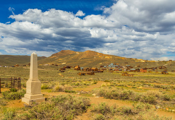 Monument at the cemetery on the outskirts of the city, Bodie, California, USA.
