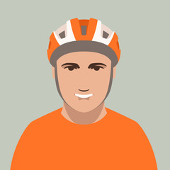 smiling cyclist in protective helmet, vector illustration