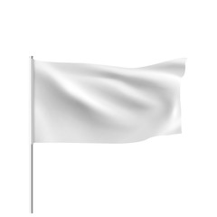 White flag waving in the wind. Realistic 3D horizontal vector flag template for advertising and design. © makstorm