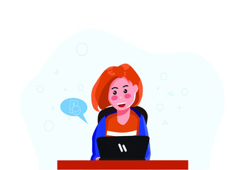 illustration of flat design woman while playing computer