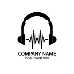 Headphones with microphone and sound waves beats, concept of radio station logo, dj disco symbol, broadcasting studio label, customer support emblem flat back icon, modern design vector illustration