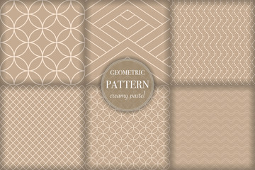 Set of soft creamy color pastel premium geometric seamless pattern background. Abstract line, dot vector illustration for wallpaper, flyer, cover, banner, design template, ornament, backdrop