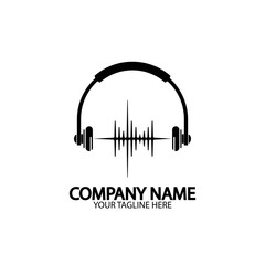 Headphones with microphone and sound waves beats, concept of radio station logo, dj disco symbol, broadcasting studio label, customer support emblem flat back icon, modern design vector illustration