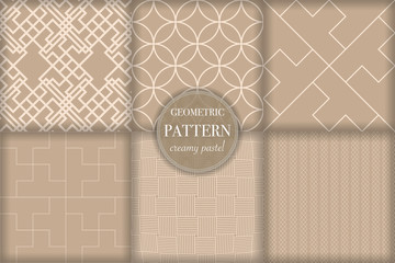 Set of soft creamy color pastel premium geometric seamless pattern background. Abstract line, dot vector illustration for wallpaper, flyer, cover, banner, design template, ornament, backdrop
