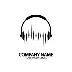 Headphones with microphone and sound waves beats, concept of radio station logo, dj disco symbol, broadcasting studio label, customer support emblem flat back icon, modern design vector illustration