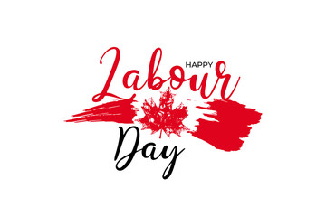 Happy Canada labour day vector label with red maple leaf on white background. Canadian Labor day banner, poster, flyer, placard, greeting card, national symbol flag