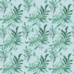 seamless pattern with flowers.blue bouquet of flower leaves on a light blue background