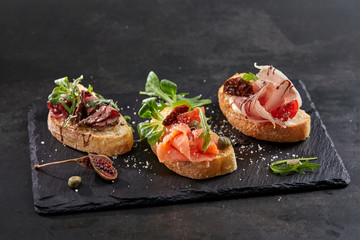 canape with meat  and vegetables