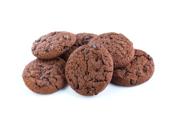 Chocolate chip cookies isolated on white background. Sweet biscuits. Homemade pastry.