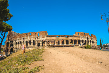 Fototapeta premium Backside of the Coliseum in the city of Rome. Italy