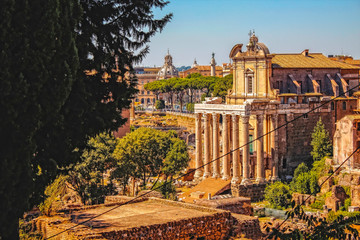Details of the buildings of the ancient Roman Forum in the city of Rome. Italy