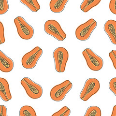 Seamless papaya slices pattern design for textile, print, surface design. Tropical fruits pattern with cut papayas