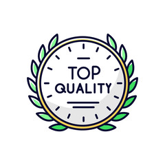 Top quality RGB color icon. High quality product guarantee. Company brand equity, exclusive status. Expensive premium goods emblem isolated vector illustration