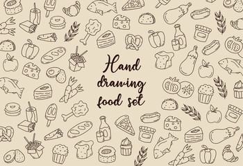 Hand drawing food set, sketch style