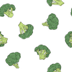 Seamless pattern with broccoli on a white background.