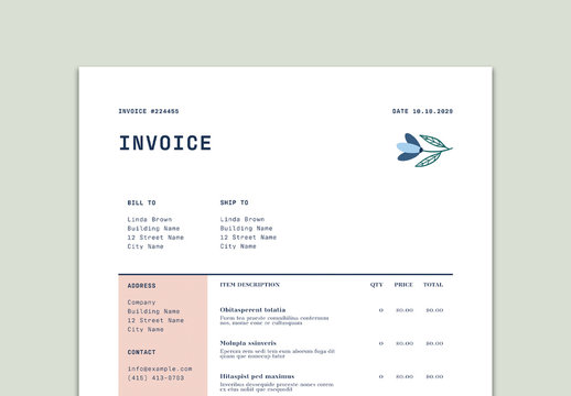 Invoice Layout With Floral Illustrations