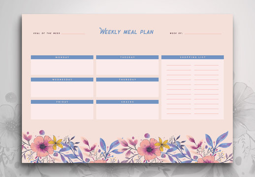 Meal Planner Layout with Hand-Drawn Floral Illustrations
