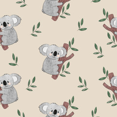 Cute cartoon koala bears pattern. Seamless vector illustration for kids. © Afanasia