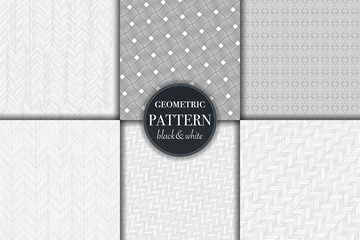 Set of 6 black and white grayscale geometric pattern background. Abstract line, dot retro style vector illustration for wallpaper, flyer, cover, banner, design template minimalistic ornament, backdrop