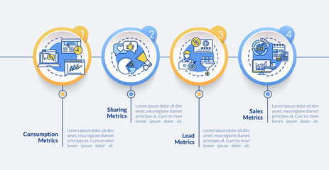 Fototapeta premium SMM strategy efficiency analytics vector infographic template. Lead metrics presentation design elements. Data visualization with 4 steps. Process timeline chart. Workflow layout with linear icons