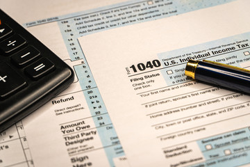 Tax forms 1040. U.S Individual Income Tax Return. background close-up