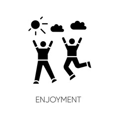 Enjoyment black glyph icon. Friendship, togetherness, happiness silhouette symbol on white space. Active pastime, outdoor recreation. Friends bonding activities. vector isolated illustration