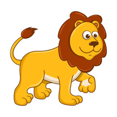 Obraz premium Lion. Cute Young Lion isolated on white background. Zoo animal cartoon character. Education card for kids learning animals. Logic Games for Kids. Vector illustration in cartoon style.